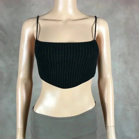 ZARA Rib Knit Spaghetti Strap Crop Top Black Size Medium - Picture 3 of 12